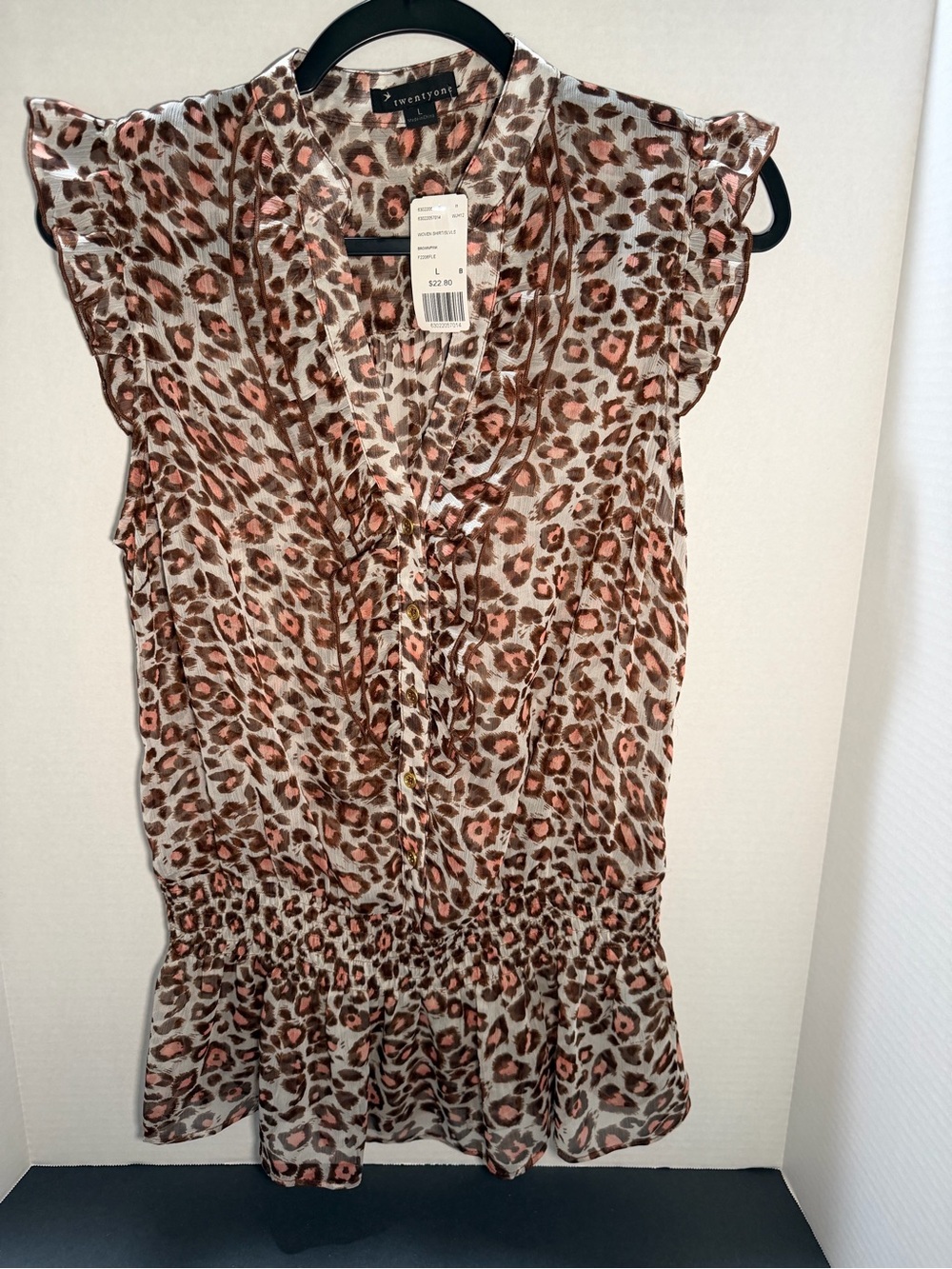 Forever 21 Brown and Pink Leopard Ruffle Sleeve Blouse